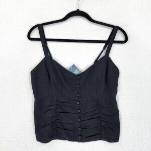 Abercrombie Fitch Shirt Womens Medium Black Pleated V Neck Cami Tank Top NEW